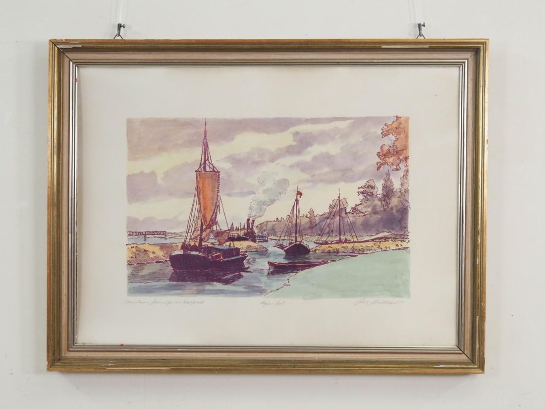 Rudi Mullers Watercolor Etching on Paper Painting - 2