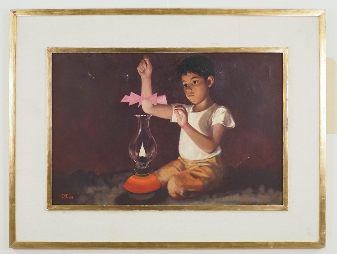 David E. Fern Oil on Canvas Painting: SLL "D. Fern", 36.5"x48.5" framed,**Some Cracking 