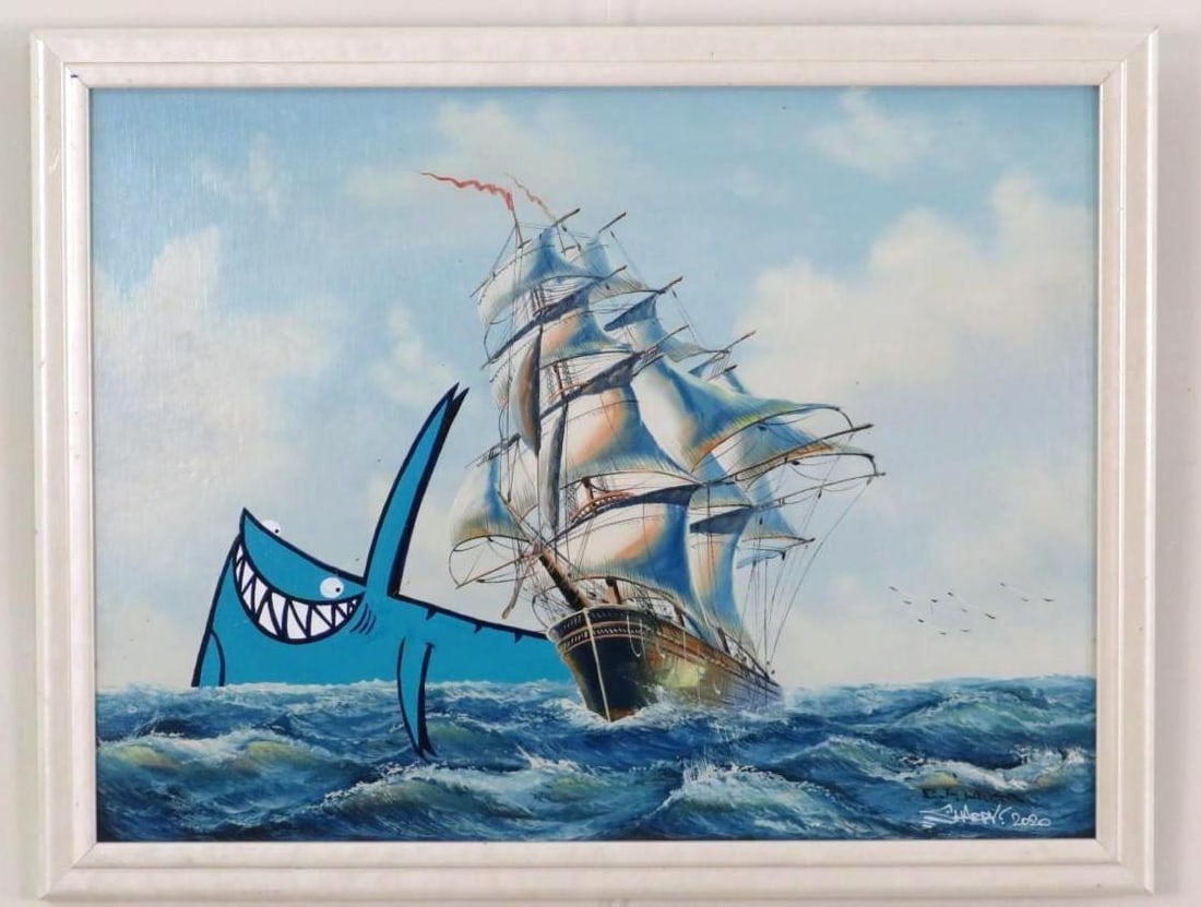 "Smooth Sailing" Oil on Board Painting: SLR "L.F. Walker", Altered by Sharpy, SLR "Sharpy 2020", 14"x 18" framed 