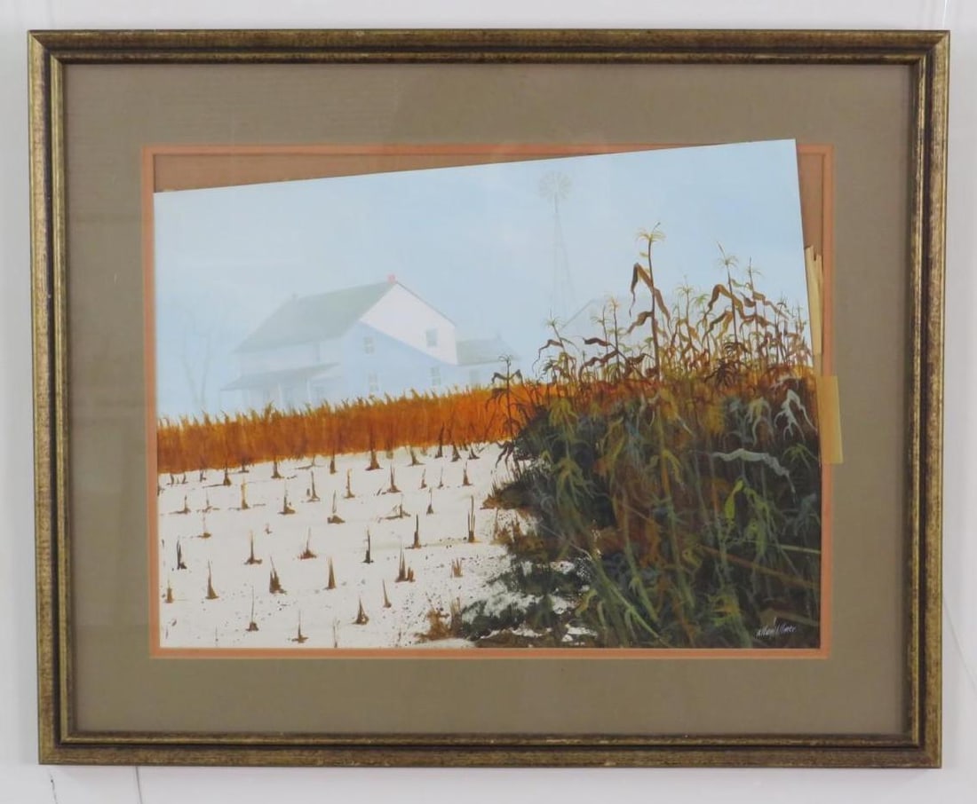 Allen Ulmer "Burnt Harvest" Acrylic on Paper Painting: 21.5"x 26.5", **Frame Needs Repair 