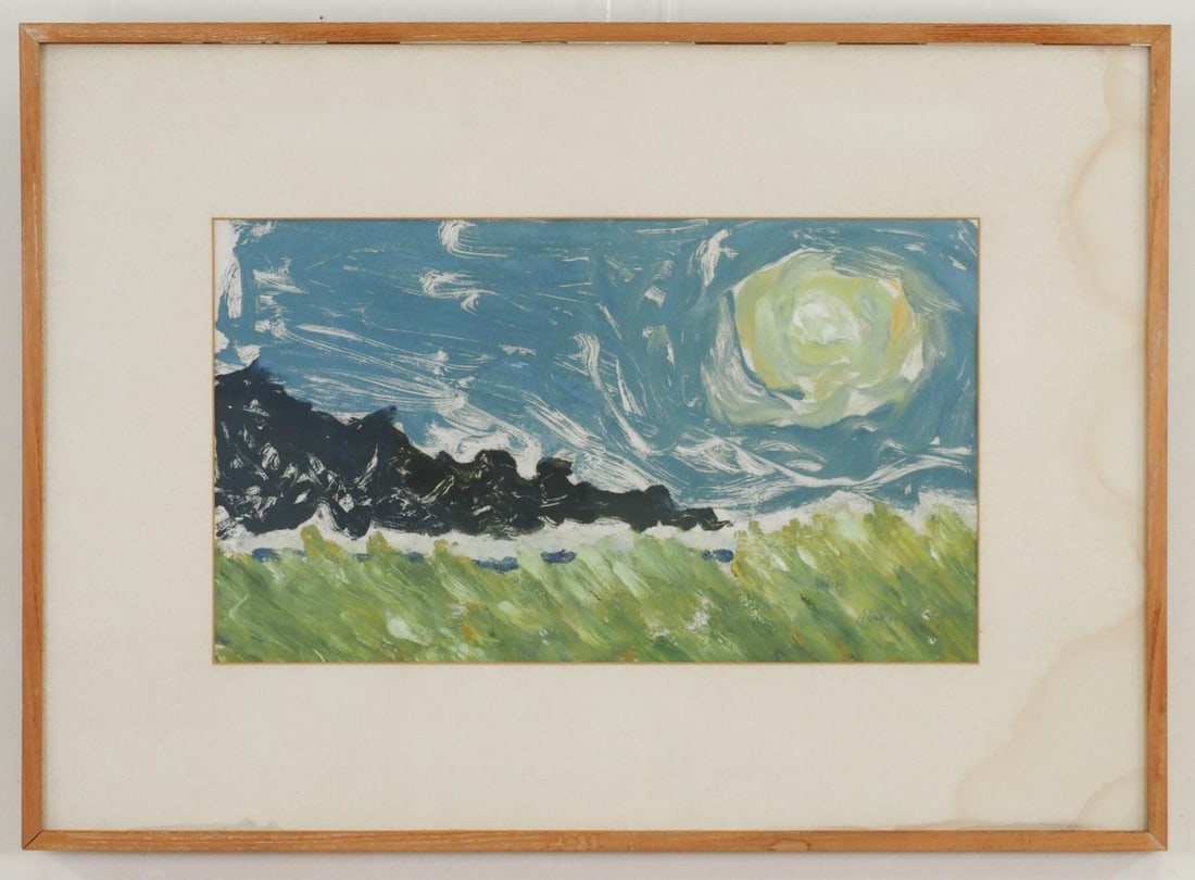 M. Abrams Acrylic on Paper Painting: SLL "M. Abrams '79", 21.25"x 29.75" framed, **Frame Has Damage 