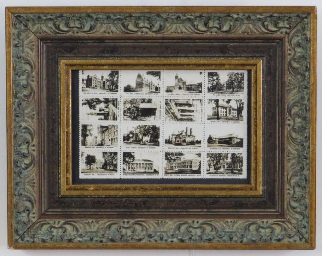 Vintage University of Vermont Stamps: 8.75"x9.75" framed 