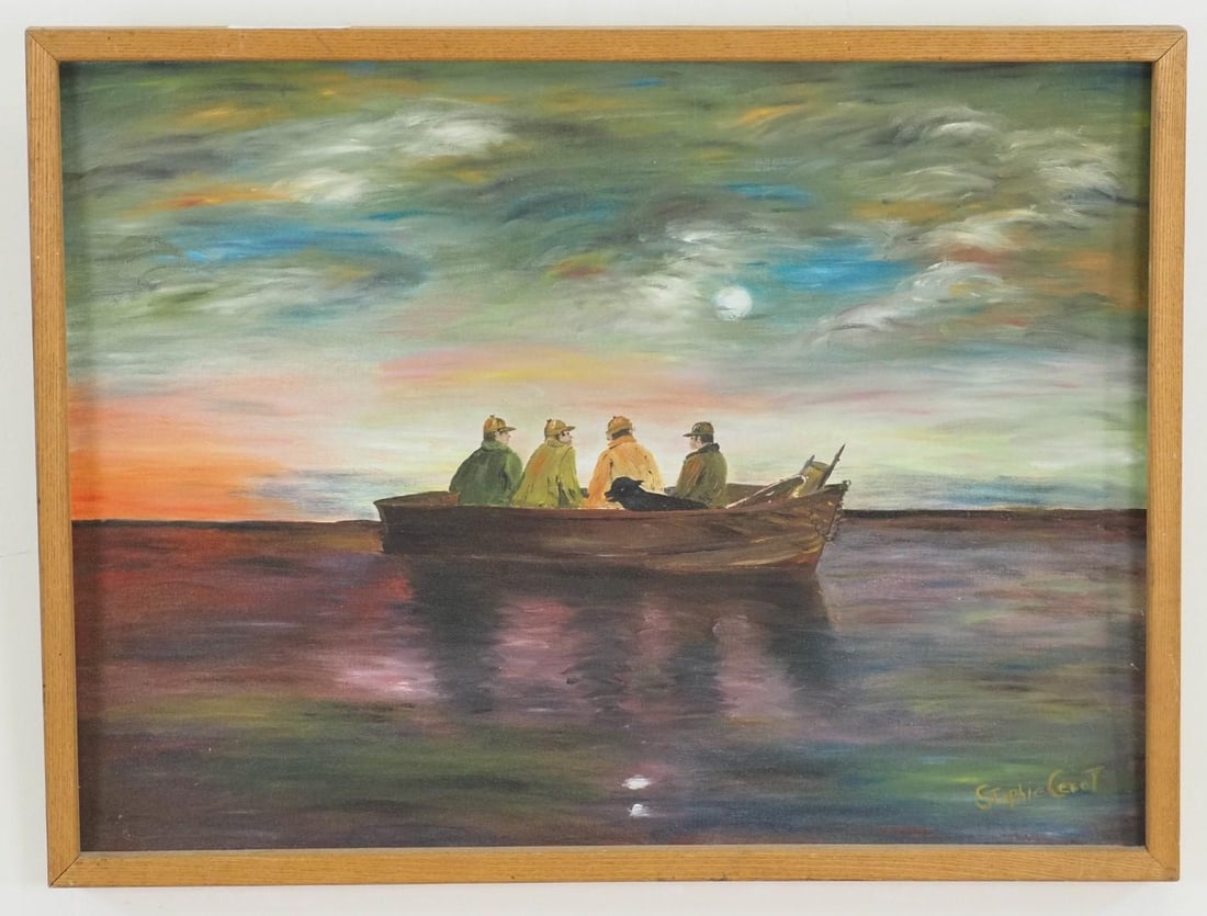 Stephanie Cecot "Fishermen" Oil on Canvas Board Painting - 2