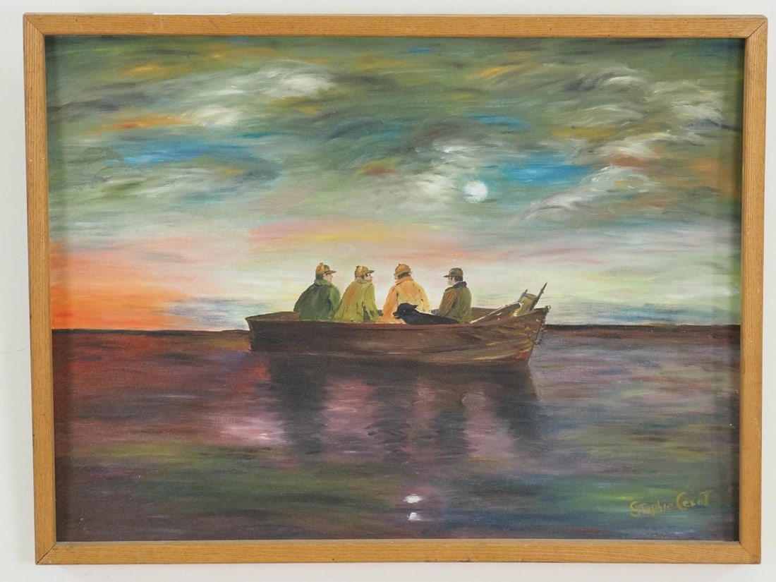Stephanie Cecot "Fishermen" Oil on Canvas Board Painting - 3