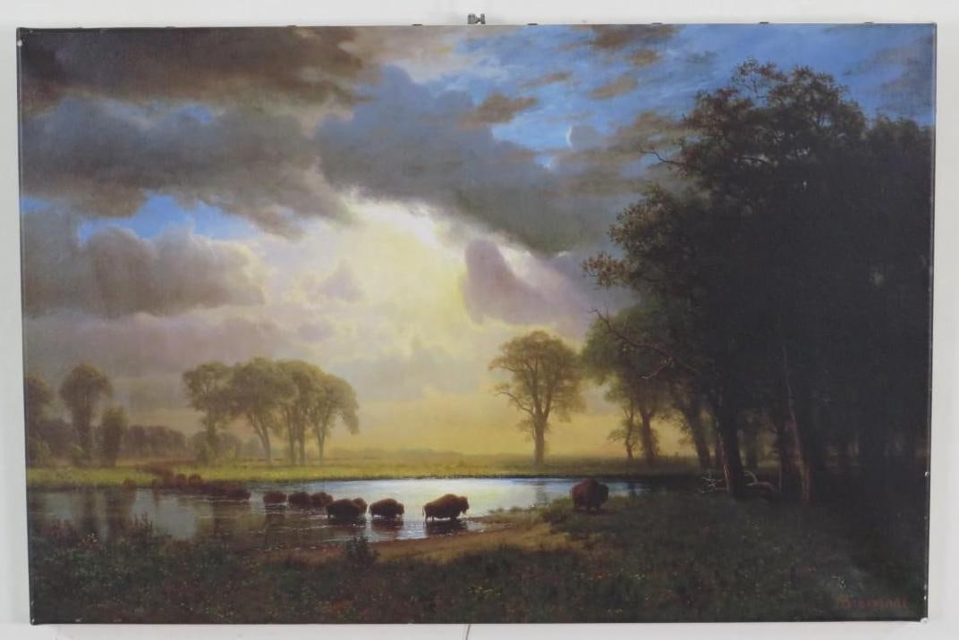 Albert Bierstadt Reproduction Print of "The Buffalo Trail 1867": 16.25" x 24.5"; with stamp on back 