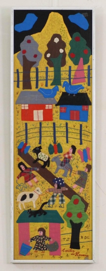 Cecilia Le Herrera Framed Embroidered Folk Art Quilt - 2