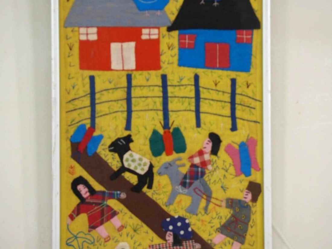 Cecilia Le Herrera Framed Embroidered Folk Art Quilt - 3