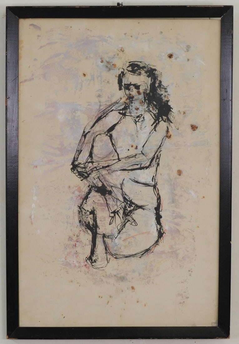 Mixed Media Nude: 27.5" x 18.5" framed; *water and mold damage 