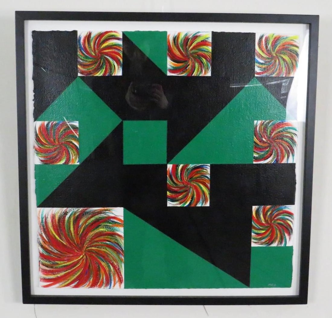Mark E. Zimmerman "Green Pinwheel Quilt" Acrylic on Paper - 2