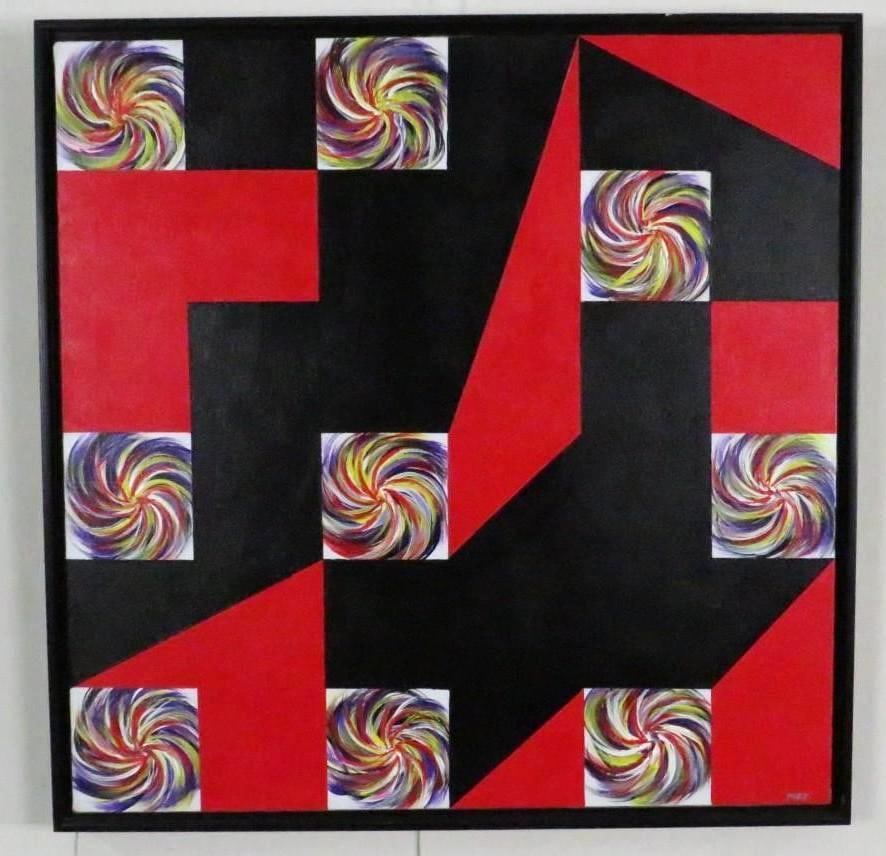 Mark E. Zimmerman "Red Pinwheel Quilt" Acrylic on Canvas - 2