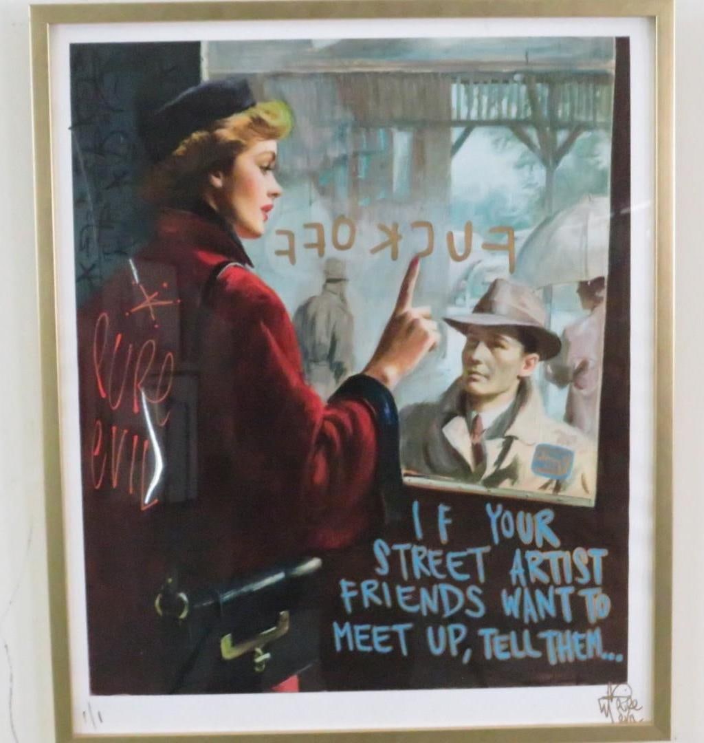 "Social Distancing" by Pure Evil Print on Paper: 1/1, SLR Pure Evil, 24.75" x 20.75" framed 