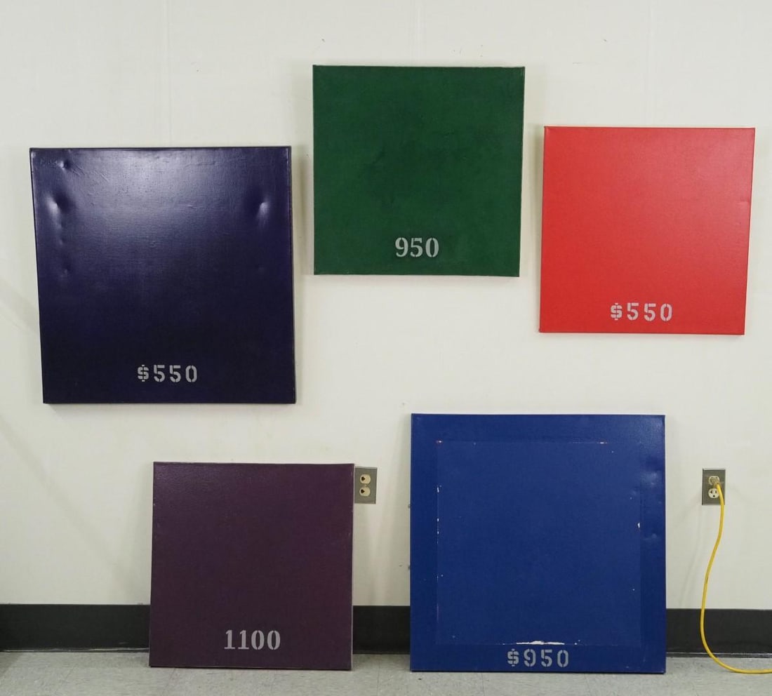 Collection of (5) Acrylic on Canvas: signed "P.J.M" en verso, smallest 24" x 24", largest 29.75" x 29.75", **One Has Damage 