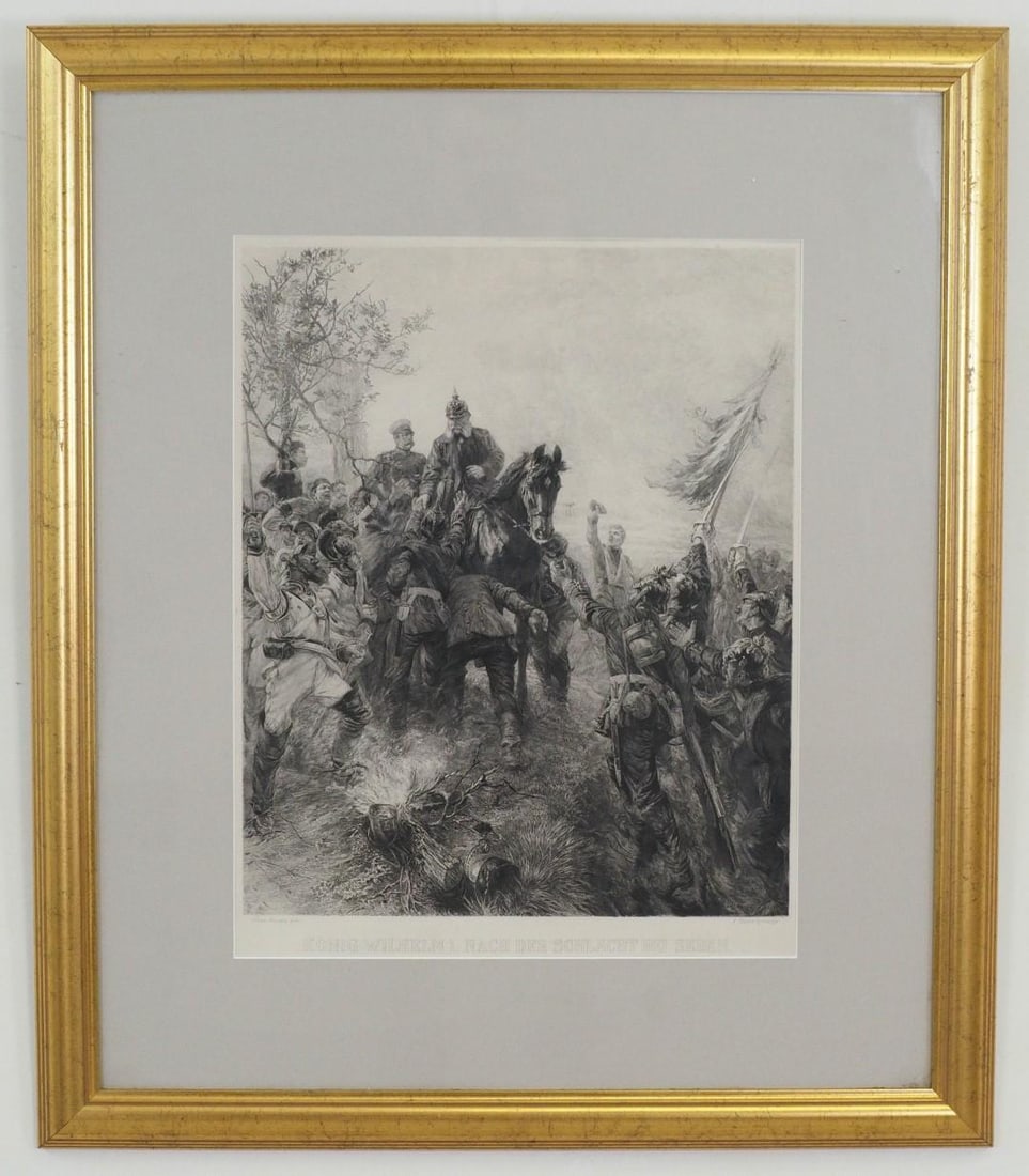 E. Forberg "Wilhelm I. Visits His Soldiers" Etching: 33" x 28" framed 