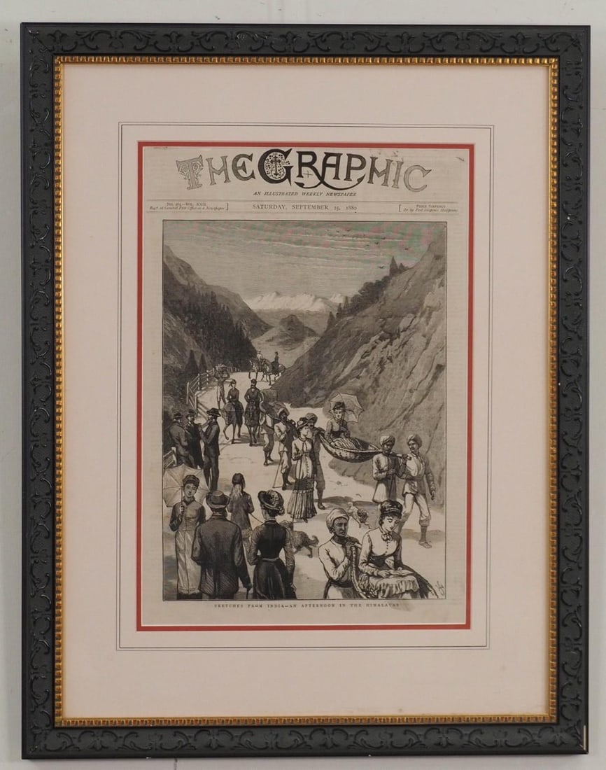 "Sketches from India - An Afternoon in the Himalayas" Illustration: from The Graphic Newspaper 23" x 18" framed 