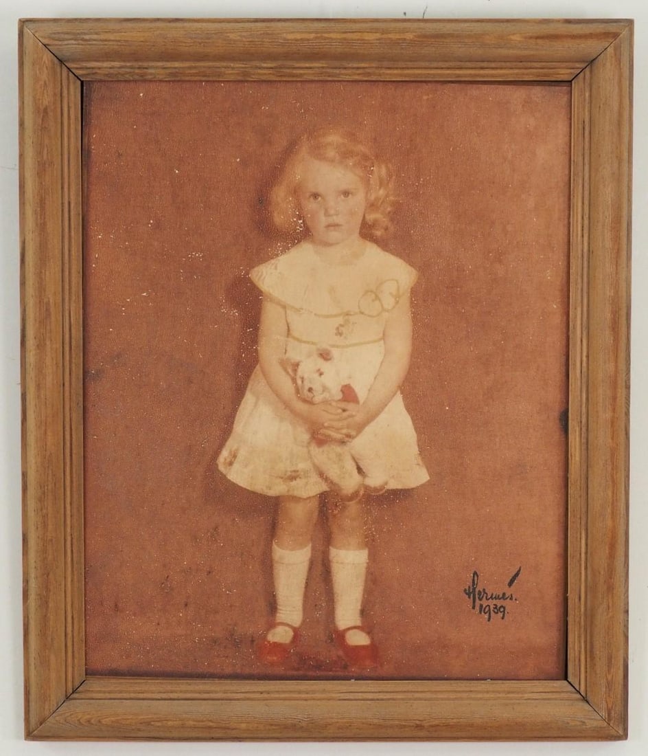 Print of Young Girl on Masonite: ca. 1939, SLR, 28" x 23" framed, **Print Has Chipping 