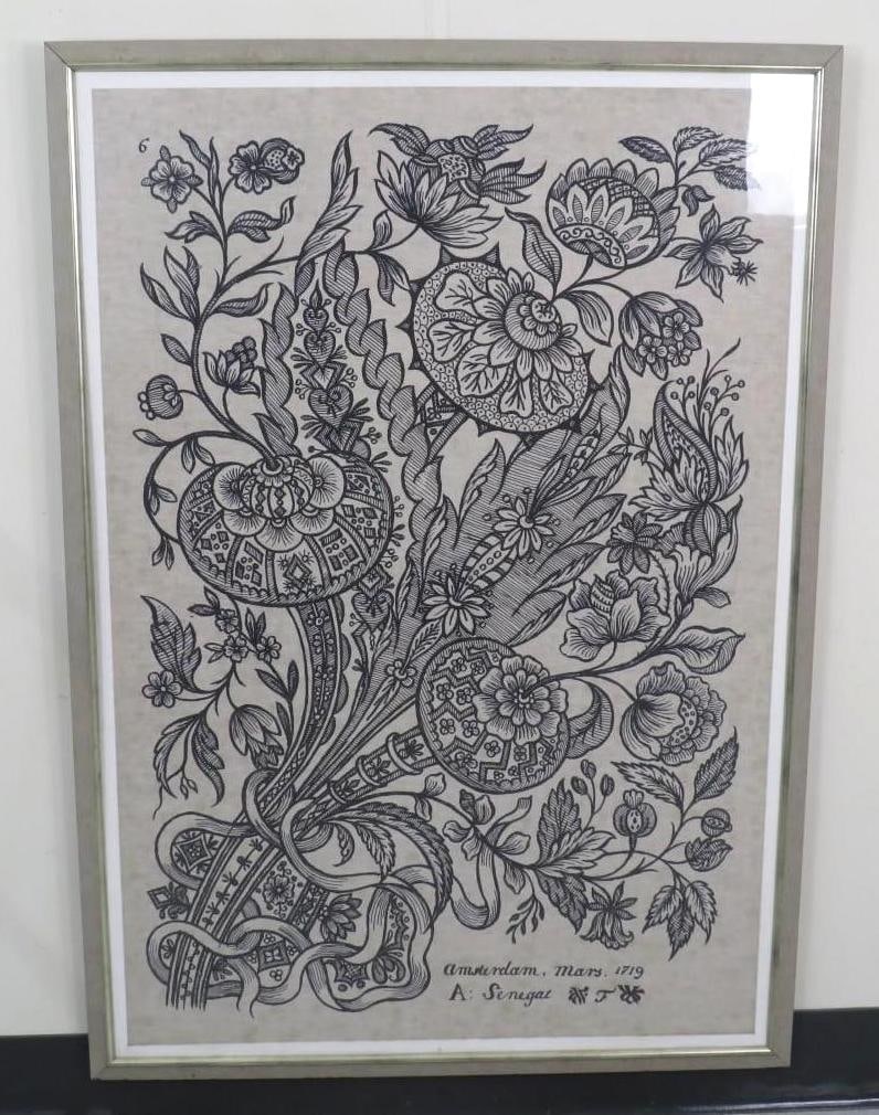 Alexander Senegat Print on Textile: 54" x 38" framed 
