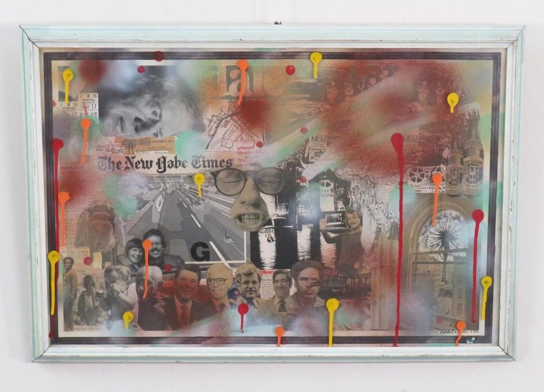 Francis Gautier "The New Gabe Times" Mixed Media: signed en verso , 21" x 31.5" framed 