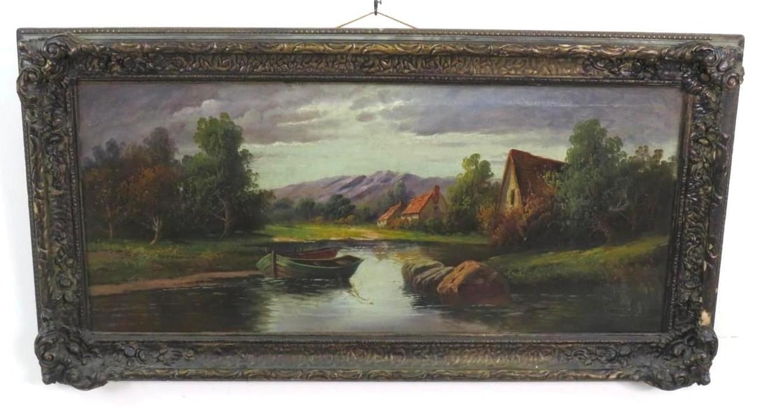 Oil on Canvas Painting: 22" x 42" framed, **Frame is Chipped