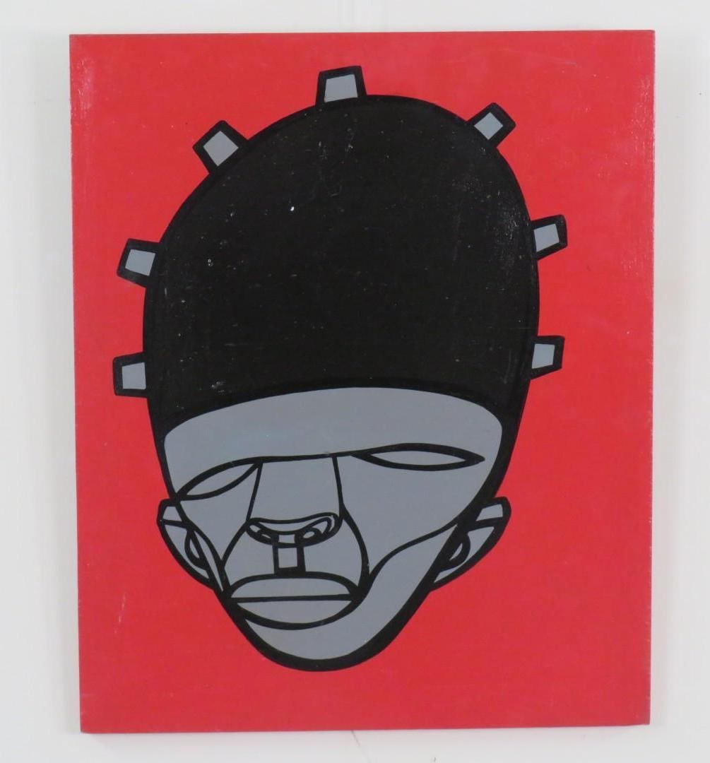 Ron Haywood Jones "American Urbanite" Acrylic on Wood Painting: signed en reverso "2019 RHJones, Instagram/ Ron Haywood Jones", 22"x18" 