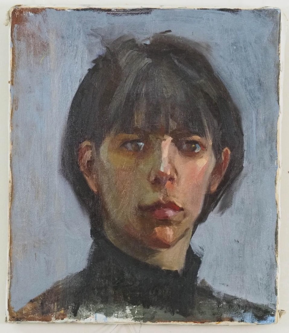 Oil Portrait on Canvas Painting: Unidentified Signature signed en reverso, ca. 1993, 14" x 12"
