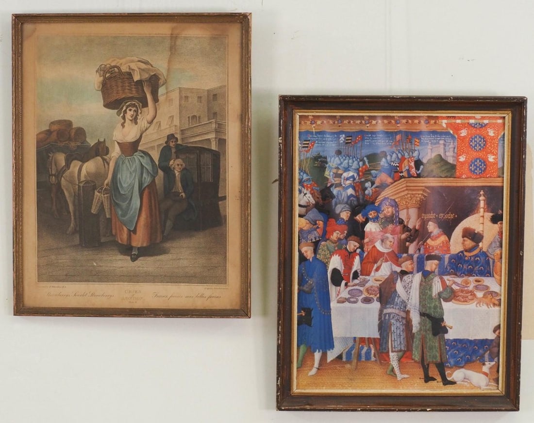 (2) Prints on Paper: "Strawberrys, Scarlett Strawberrys. Cries of London. Plate 9" Print on Paper published by W. B. L. London, 17.25" x 13.5" framed , "Tres Riches du Duc Berry" Print on Paper 18" x 14" framed 