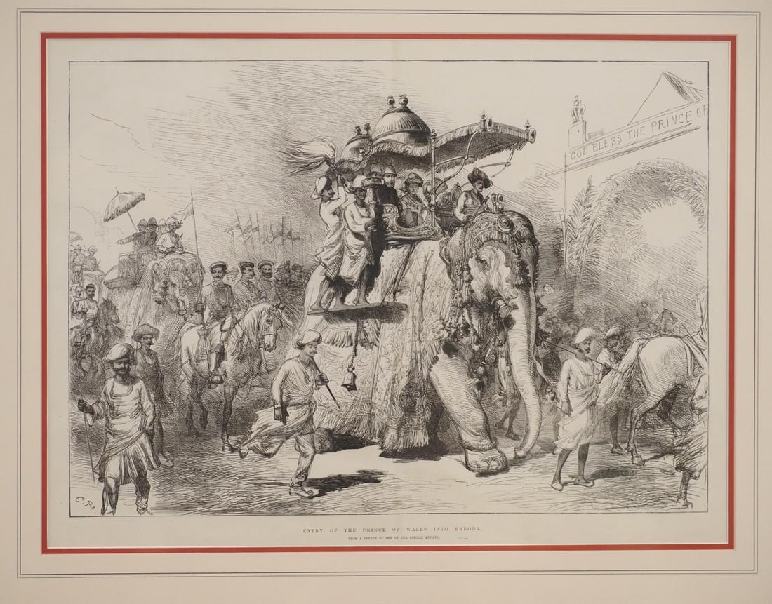 "Entry of the Prince of Wales Into Baroda" Etching on Paper - 3