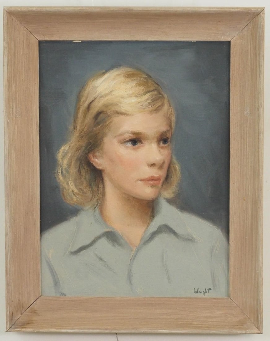 Stan Marc Wright "Portrait III" Oil on Panel Painting: SLR Wright; 11" x 16" framed 