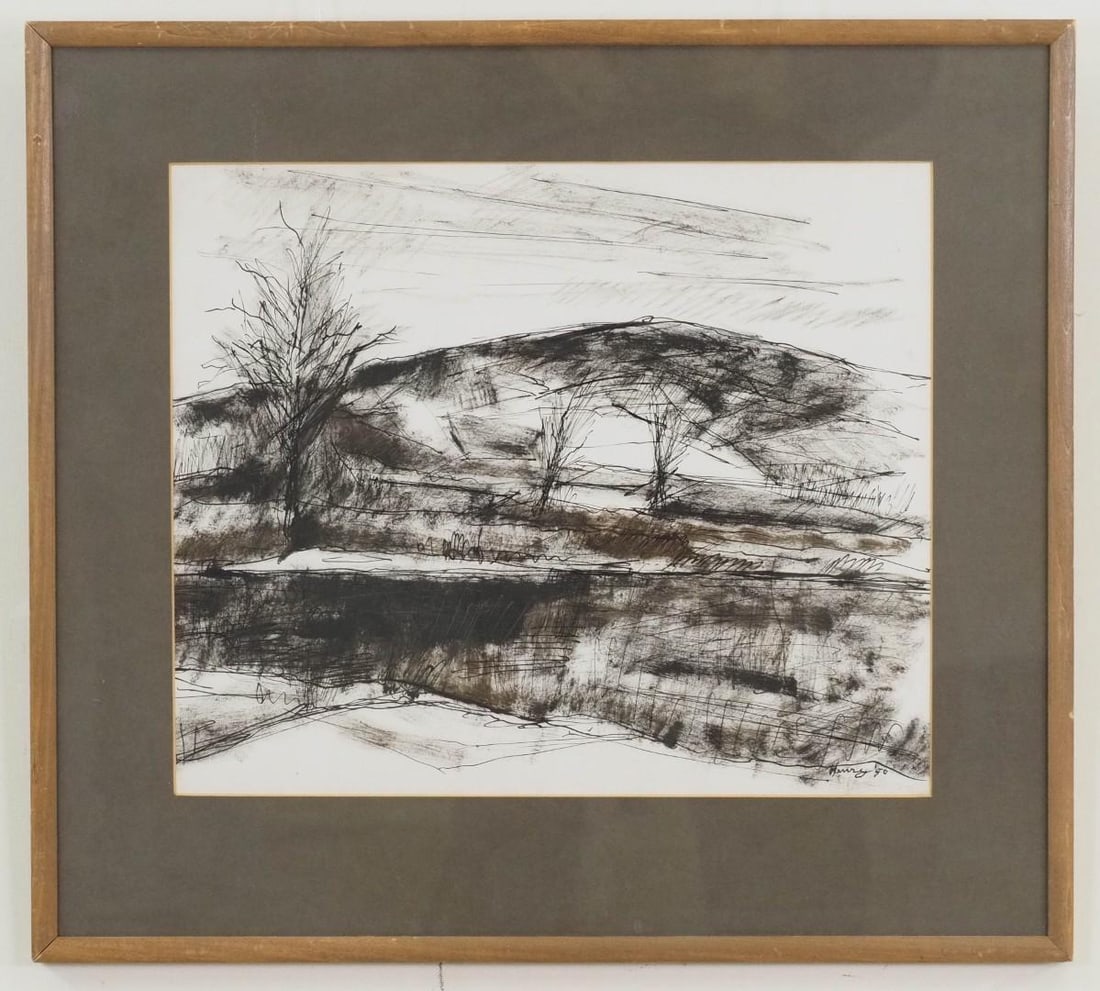 Joe Henry "View of Ascutney" Mixed Media on Paper: SLR "Henry '50"; 19" x 21" framed 