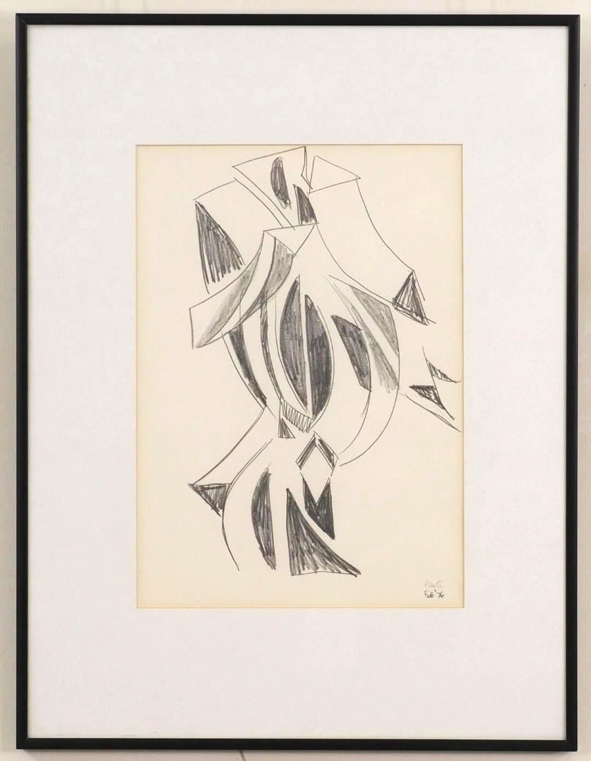 Patricia deGogorza "Male Composition" Pencil on Paper: SLR "P deG Feb '76"; signed & Titled en verso "Patricia deGogorza, "Male Composition" 1974" ; 21" x 16" framed