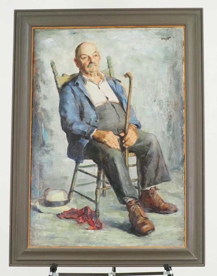 Stan Marc Wright "John Francis" Oil on Canvas Painting: signed en verso & str "Wright"; ca 1987; 40.25" x 30" framed 