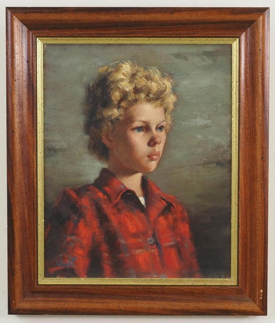 Stan Marc Wright "Portrait #4" Oil on Canvas Painting: signed en verso & str "By Hand, Wright"; 26" x 22" framed; **Minor Chipping to Frame 