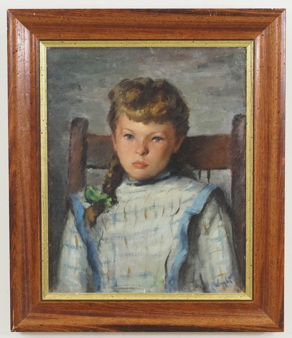 Stan Marc Wright "Portrait #5" Oil on Canvas Painting: signed en verso & slr "Wright"; 26" x 22" framed 