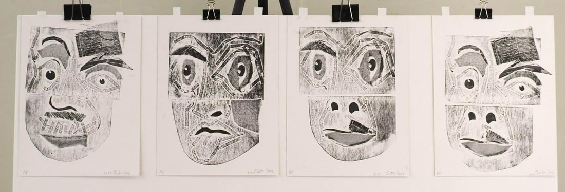 (4) Justin Sanz Collagraph Prints on Paper: SLR "2024 Justin Sanz"; 12" x 9" 