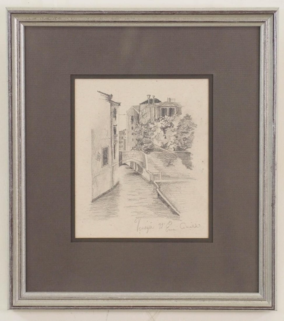 E. Ciaraldi "Venezia '93" Graphite on Paper: SLR "Venezia '93, Erva Ciaraldi"; 14" x 12" framed 
