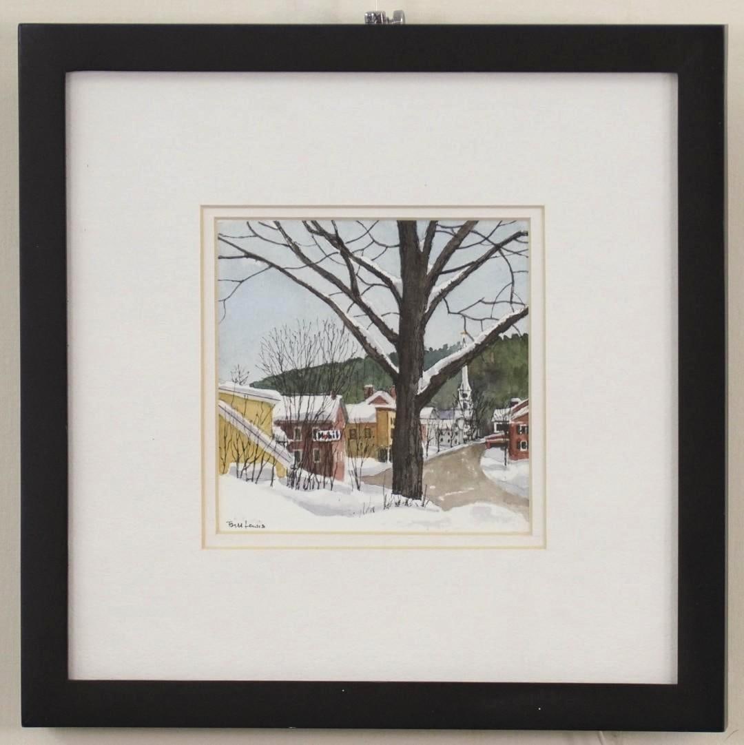 Bill Lewis Watercolor on Paper Painting: depicting Stowe Village, SLL "Bill Lewis"; 8.75" x 8.75" framed 