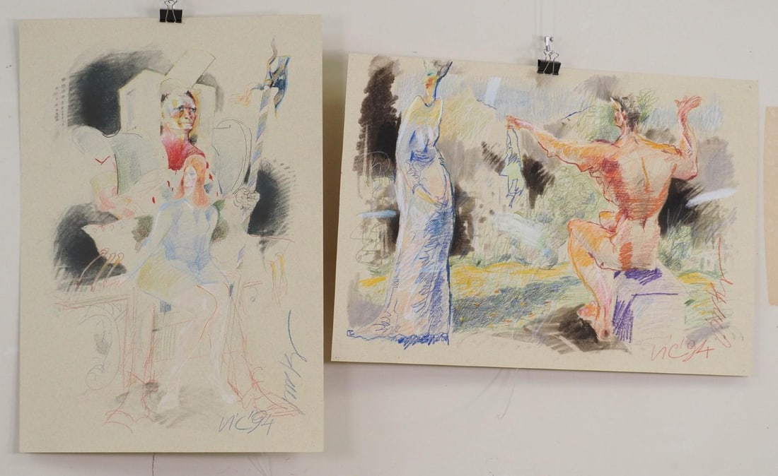 (2) Vytautas Jurkunas Pastels & Colored Pencils on Paper - 2