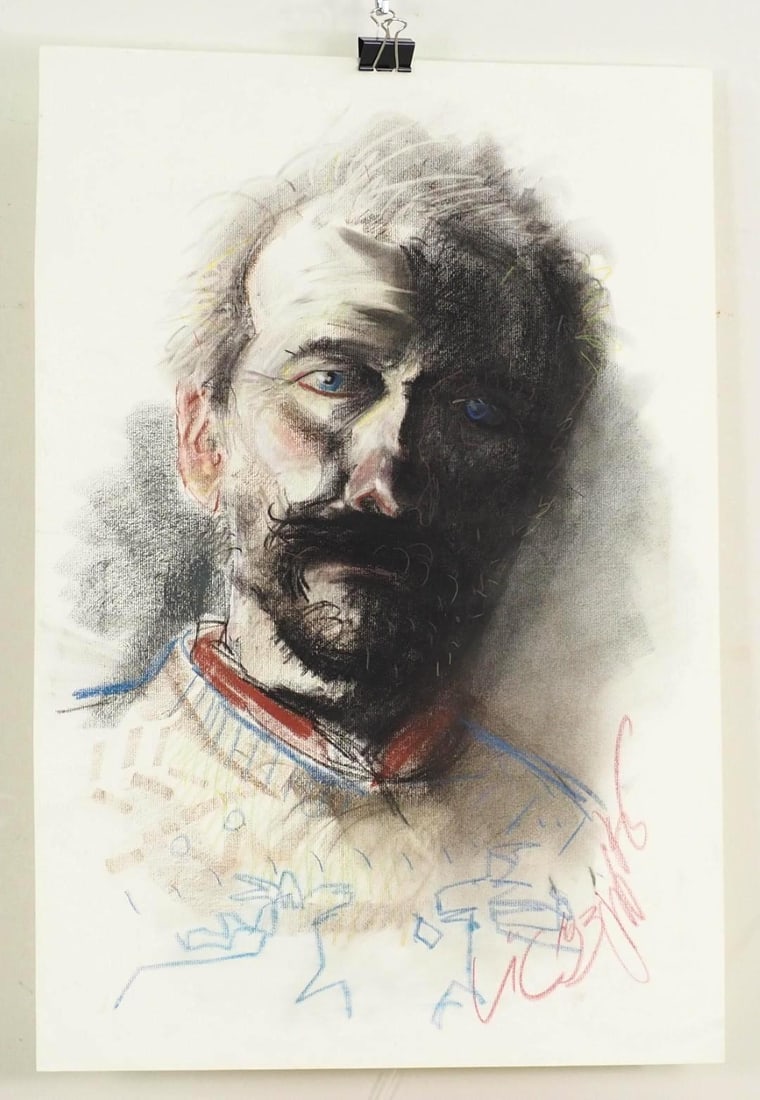 Vytautas Jurkunas "Autoportretas" Pastel on Paper: signed and titled en verso "Vytautas Jurkunas Autoportret 1993 portele 64x46", 24" x 16"; 