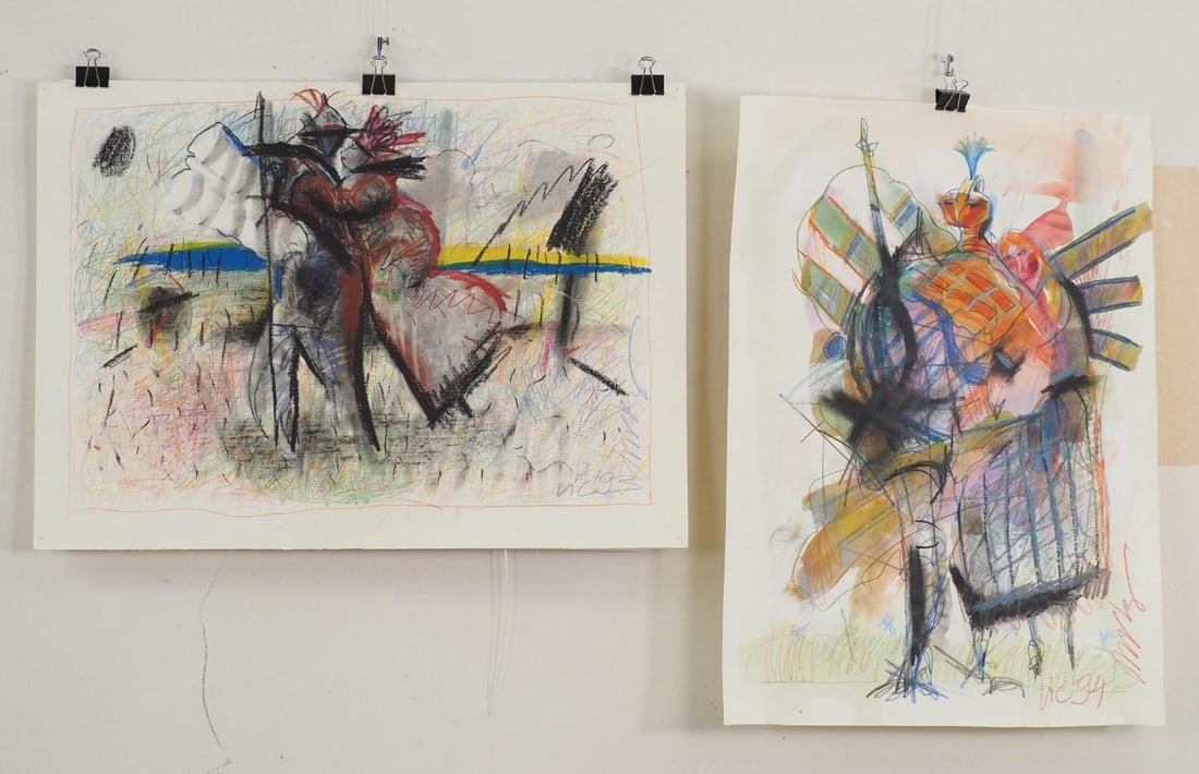 (2) Vytautas Jurkunas Pastel, Watercolor & Colored Pencil on Paper - 2