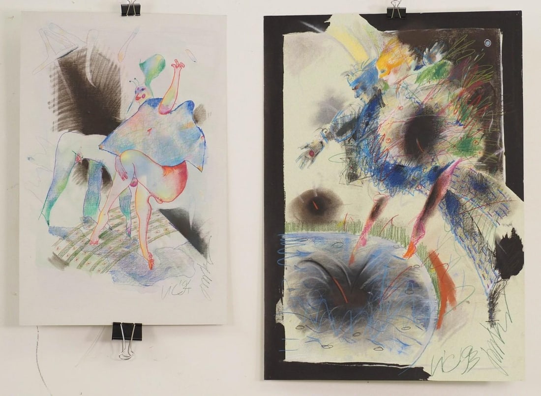 (2) Vytautas Jurkunas Pastel, Watercolor & Colored Pencil on Paper - 2