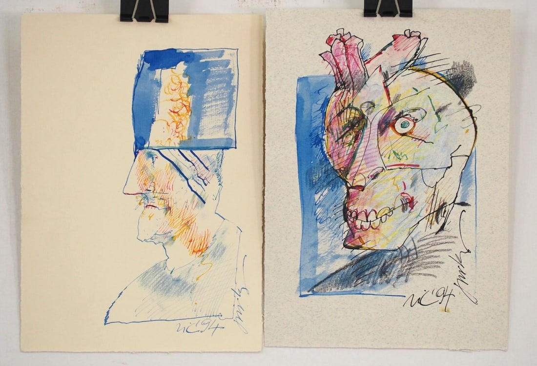 (2) Vytautas Jurkunas Ink, Pastel & Watercolor on Paper - 2