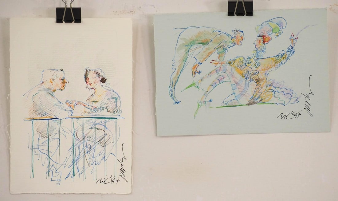 (2) Vytautas Jurkunas Ink, Pastel & Watercolor on Paper: (1) Untitled; ca 1994; SLR "Vytautas Jurkunas" and signed en verso; 6.5" x 9"; (1) Untitled; ca 1994; SLR "Vytautas Jurkunas" and signed en verso; 9" x 6.5" 