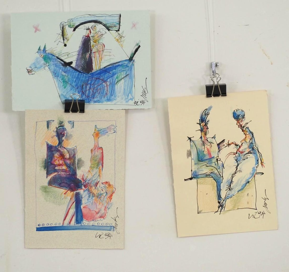 (3) Vytautas Jurkunas Ink, Pastel & Watercolor on Paper - 2