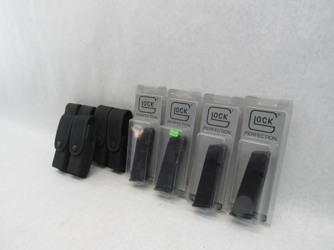 (6) Glock 15 Round .40 S&W Magazines & (3) Pouches - 3