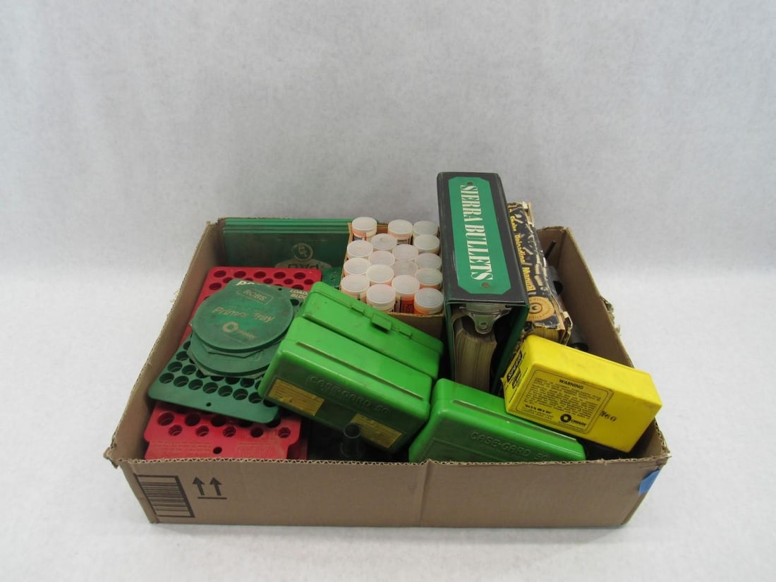 Reloading Equipment: incl.: powder trickler; Lyman powder scale; Forster case trimmer; deburring tool; blocks; manuals; bullet lube; RCBS hanging scale 