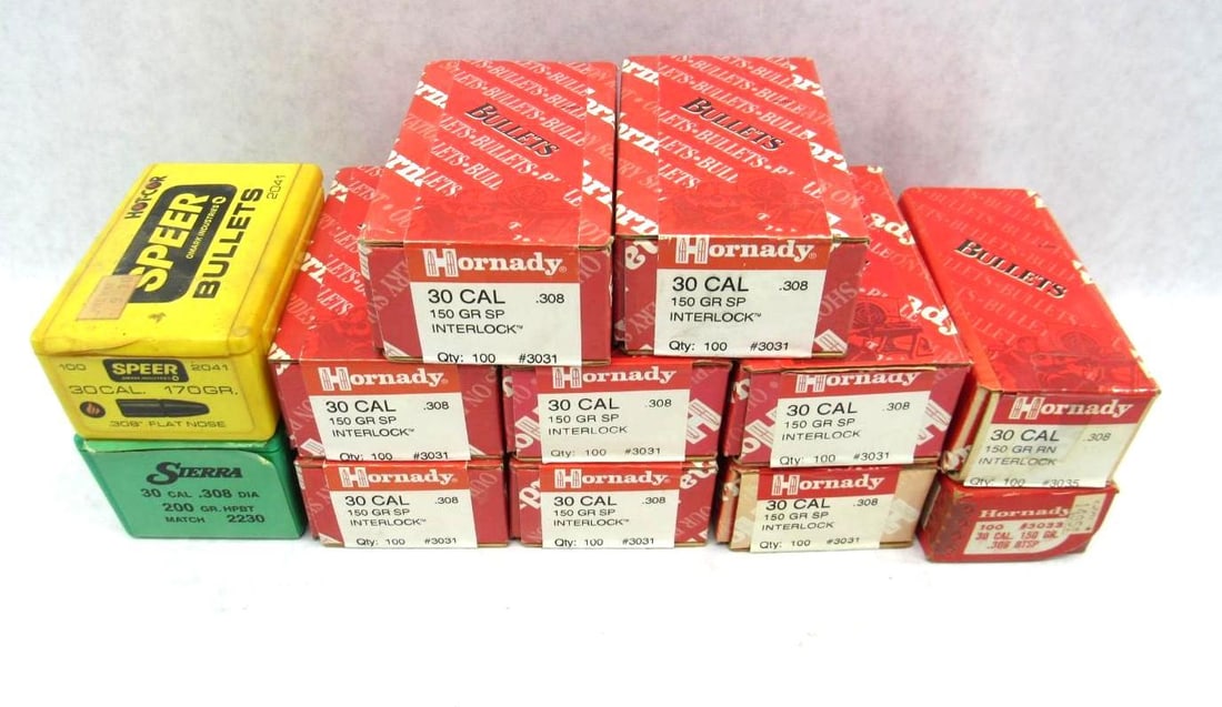 (9+) Boxes of .308 Bullets: most are unopened Hornady 