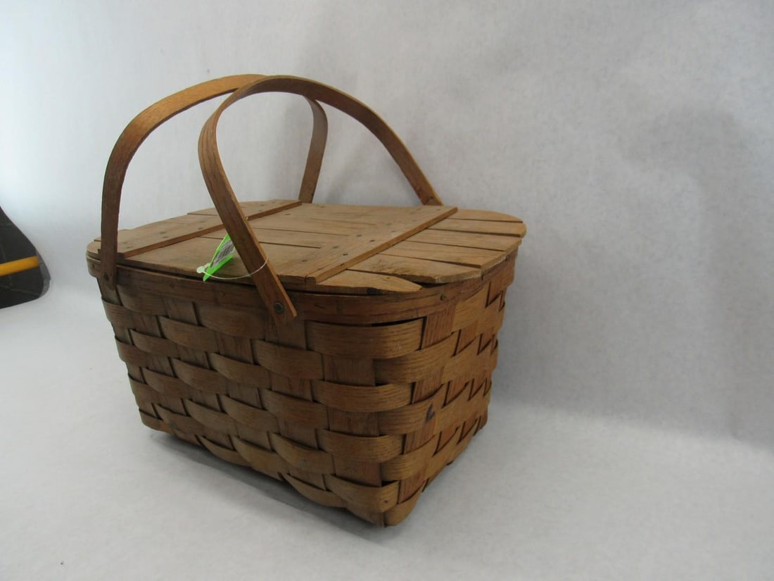 Vintage Split Oak Pic Nic Basket - 6