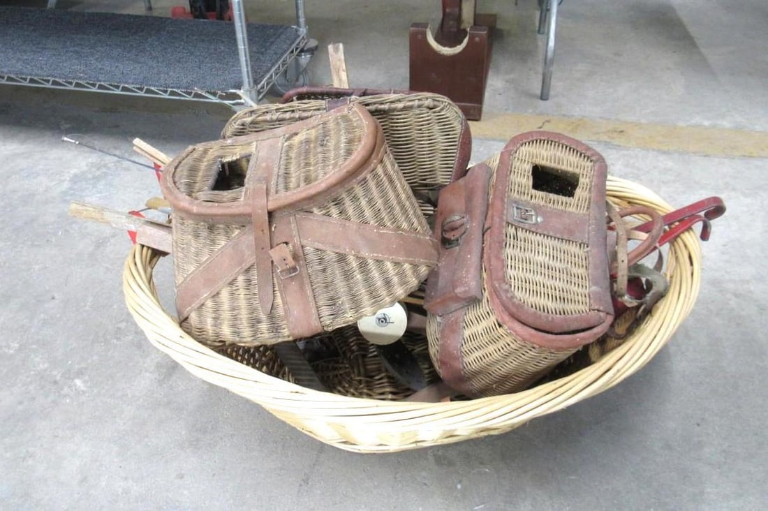 Ice Fishing Equipment & (3) Wicker Creels - 2