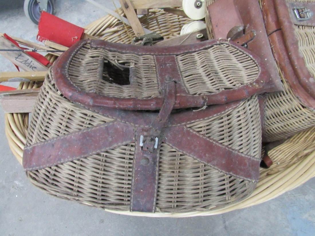 Ice Fishing Equipment & (3) Wicker Creels - 4