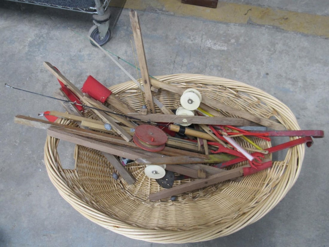 Ice Fishing Equipment & (3) Wicker Creels - 7