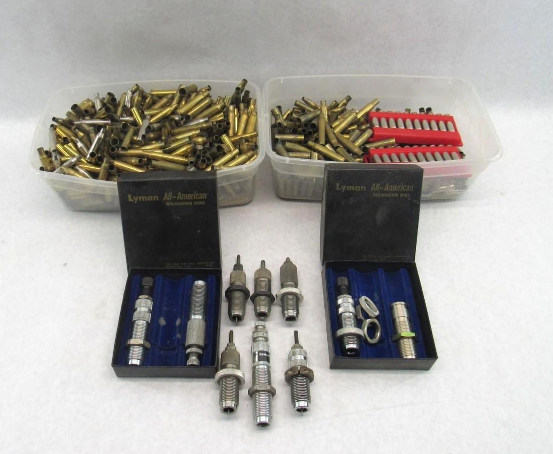 (10) Assorted Reloading Dies and Misc. Brass: (10) Assorted Reloading Dies and Misc. Brass 